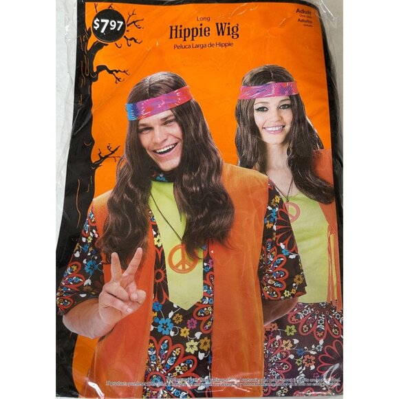 Walmart 1-pc. Unisex Hippie Costume Party Wig w/Tie Dye Headband (NEW) - Picture 1 of 3